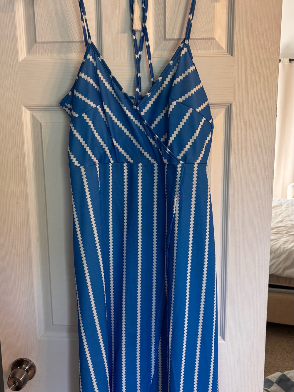 Blue and White Striped Spaghetti Strap Dress